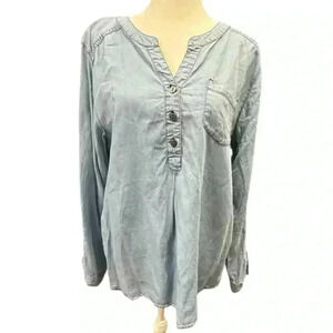 Christopher Banks  Blue Chambre Pullover 1/4 Button Up Long Sleeve Top Size M